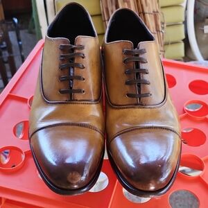 Paul Evans Italy The Cagney II Stitched Cap-Toe Oxford Light Tobacco Brown 9.5